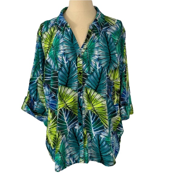 Catherines Tops - Plus tropical print button down blouse shirt by Catherines 22 / 24 petite